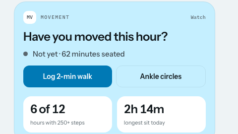 Baseline's colorful Today screen prototype showing a movement prompt and personal activity metrics
